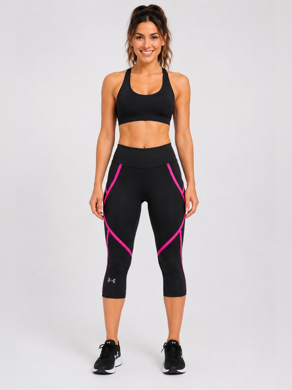 Under Armour HeatGear Women’s Medium Compression Capri Leggings Black Pink